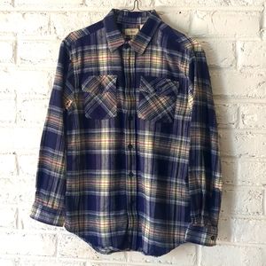 L.L. Bean blue tartan plaid button down flannel shirt